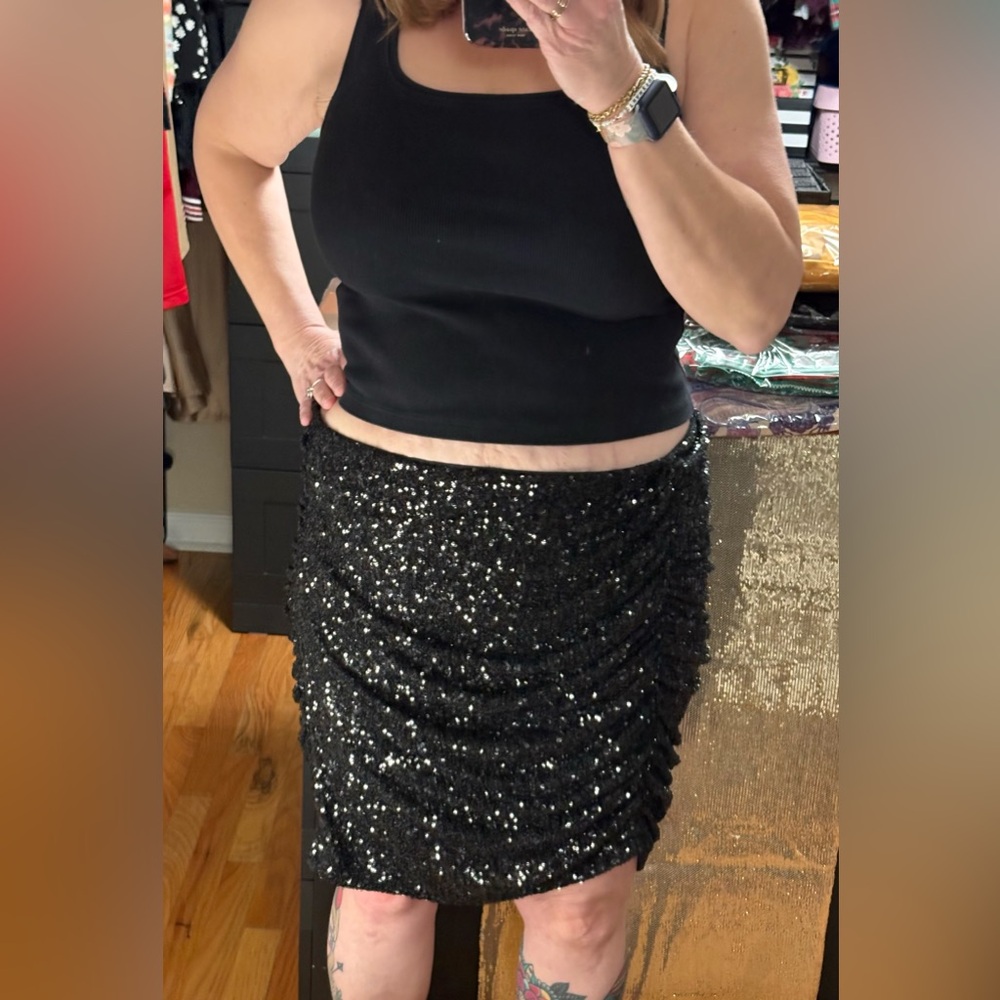 Express Black Sequin Pencil Skirt